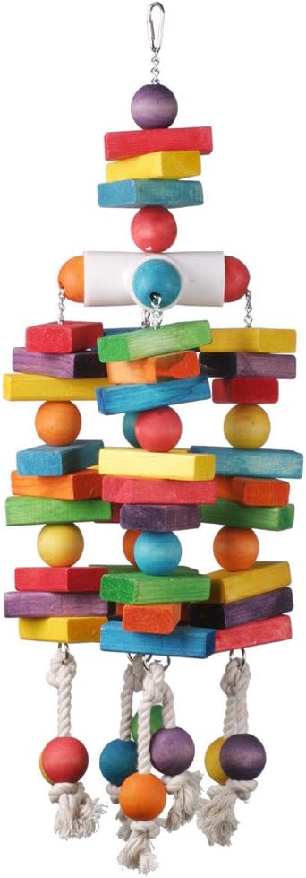 Super Bird Creations - SB478 XL 4 Way Play Bird Toy - Colorful Wooden Blocks, Ringing Bell, and Bird Swing - Perfect Chew Toys for Macaws Parrots & Amazons - Ideal for Large to Extra Large Birds