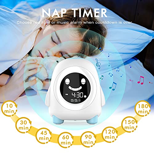 Kids Alarm Clock, Childrens Sleep Trainer with Night Lights, Sleep Sound Machine, Indoor