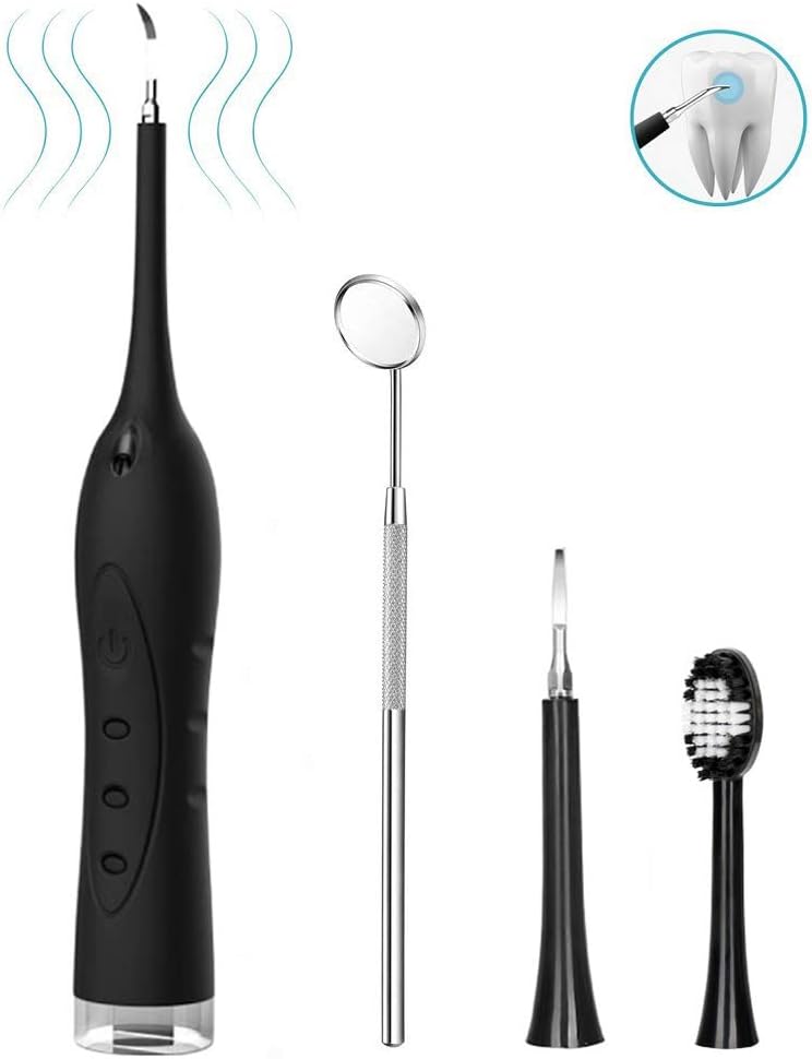 Electric Dental Calculus Plaque Remover Tool Kit, High-Frequency Vibration Tartar Scraper Remover for Dental Calculus, Tooth Stains, Plaque Removal (Black)