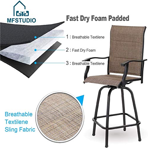 MFSTUDIO Outdoor Swivel Bar Stools Set of 3 Bar Height Patio Bistro Set