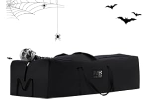 PLTCAT Halloween Storage Bag, Fits Up 12 Ft Skeleton-Heavy Duty Holiday Storage Box with Durable Reinforced Handles & Zipper & Pocket- 600D Oxford Christmas Tree Storage Container, Black
