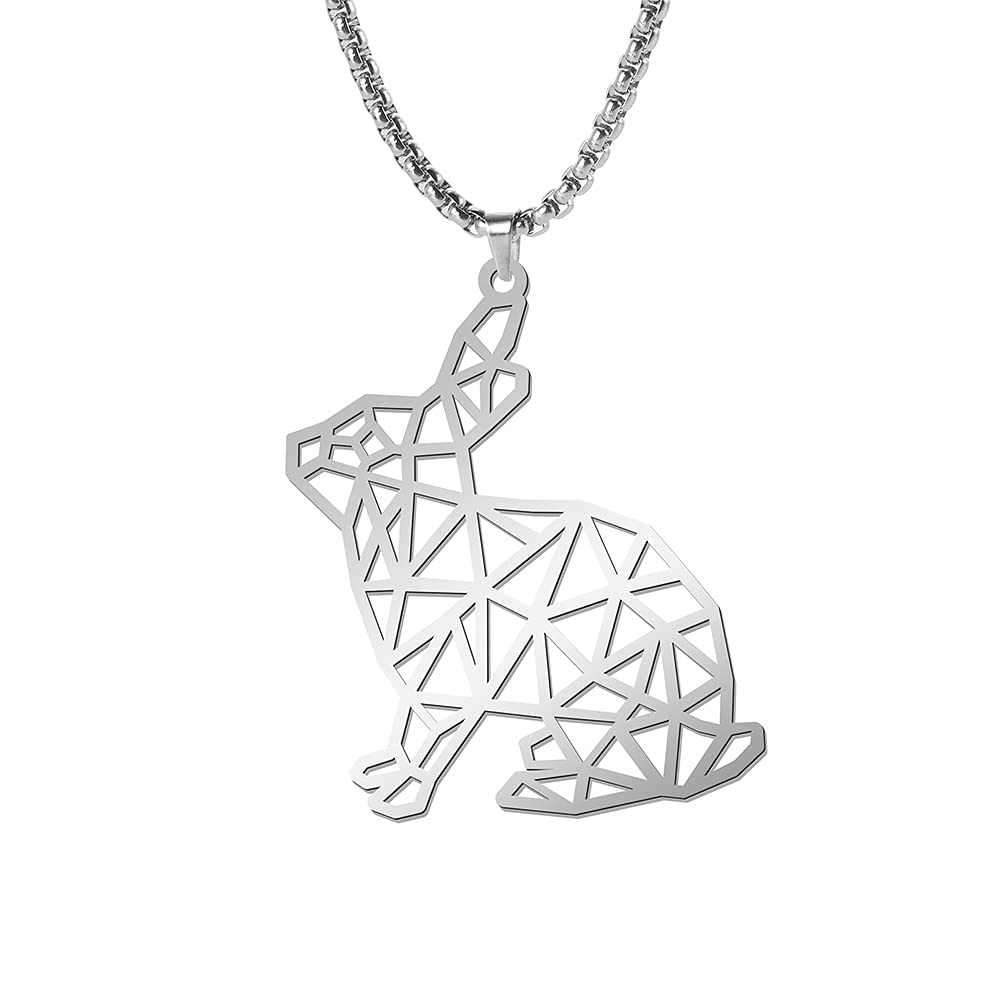 QIAMNI Hollow Rabbit Animal Stainless Steel Silver Gold Pendant Necklace for Women Men Premium Clavicle Chain Charm Personality Gift, ASS2019082002