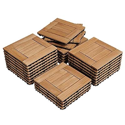 Yaheetech 27PCS Deck Tiles Interlocking Wood Composite Decking Flooring Patio Pavers Tiles Solid Wood and Plastic Indoor Outdoor 12 x 12"