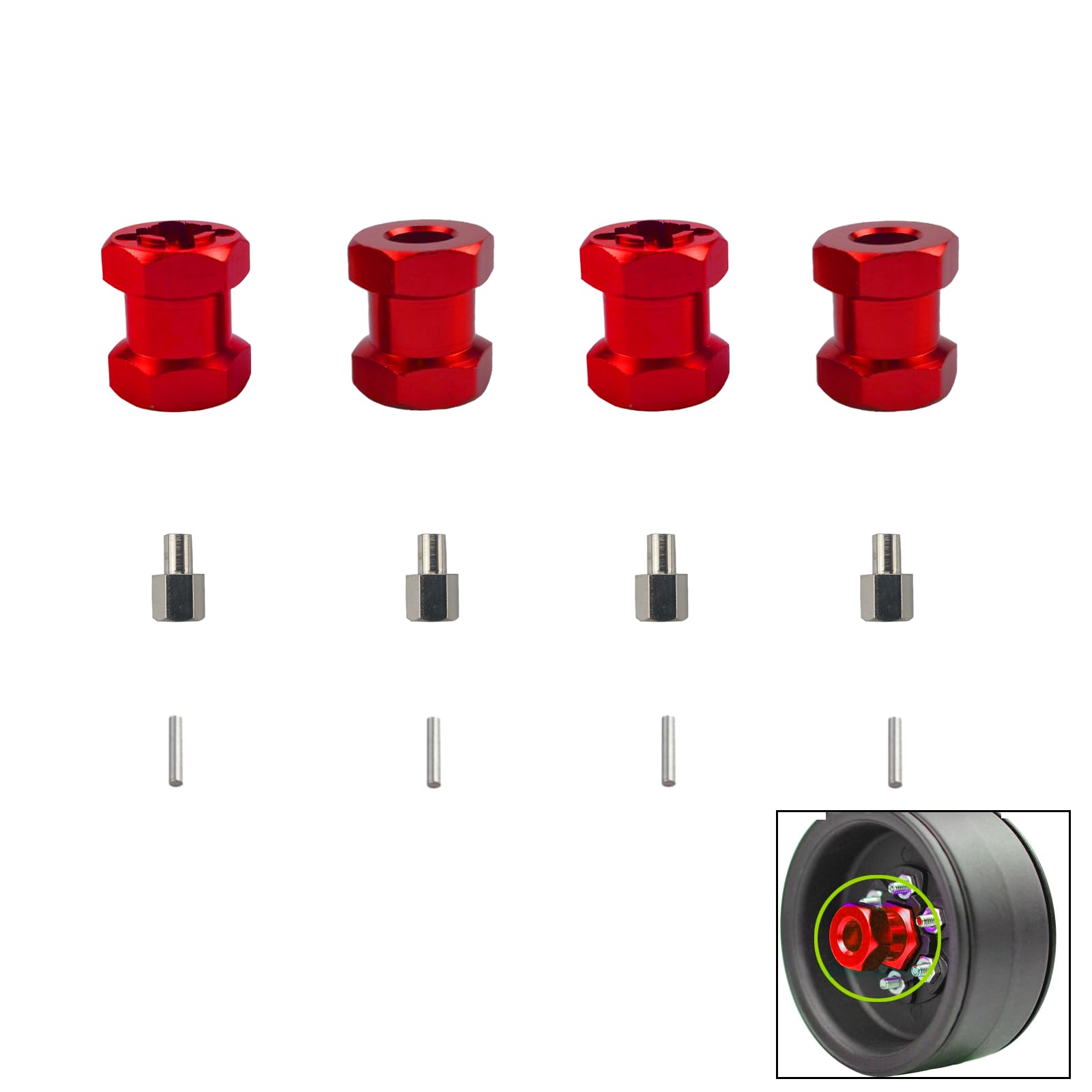 Photo 1 of 4Pcs Red RC 12mm Hex Extension,12mm Aluminum Wheel Hex Hub 15mm Offset Extension for Axial SCX10 D90 90046 Tamiya 1/10 RC Car Crawler (15mm)
