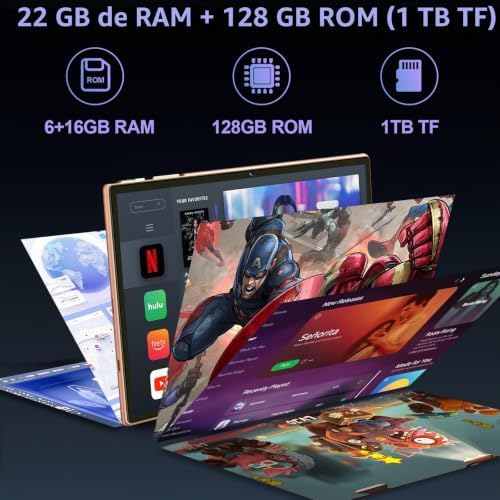 2026 Tablet 10 Pulgadas Android AI, Octa-Core 2.0GHz, 22GB(6GB+16GB)+128GB/TF 1TB, 8000mAh Batería, Widevine L1, GPS, 5G WiFi, Bluetooth5.0, Tablet con Funda, Teclado y Ratón - Dorado