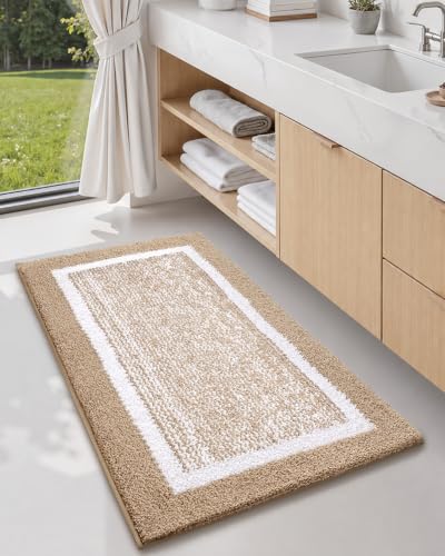 Color&Geometry Simple and Stylish Large Bath Mats for Bathroom Non Slip, 51 x 81 cm Khaki Bathroom Rugs, Absorbent, Soft, Washable, Microfiber Shower Mat