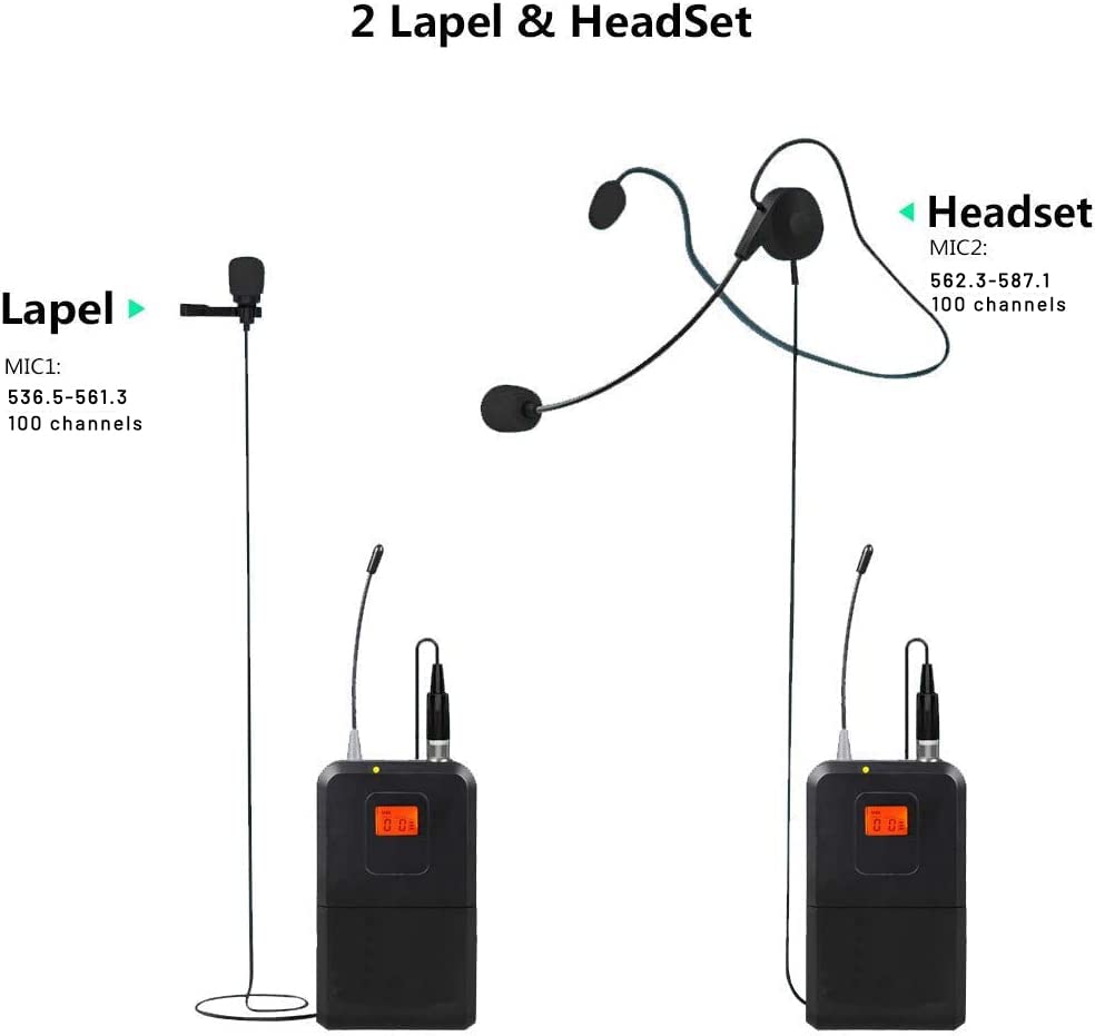 innopow 200Channel Wireless Lavalier Microphone, Dual UHF Bodypack