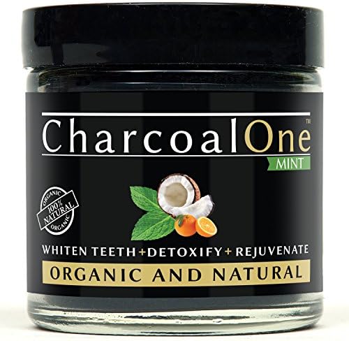 Natural Activated Charcoal Teeth Whitening Powder –by Charcoal One: Organic Coconut Oil, Bentonite Clay, Mint &amp; Orange Seed Oil - Usable With Toothpaste for Sensitive Teeth