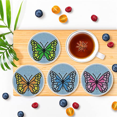 4 Pcs Diamond Paintings Coasters, DIY Coasters Small Diamond Painting Kits for Beginners, Adults & Kids Diamond Art Craft Home Decor(without iron holder)