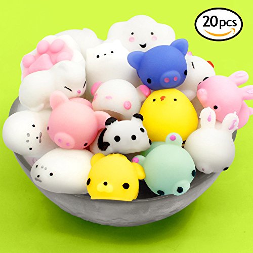 Mochi Squishies Stress Relief Toys 20 PCS Kawaii Animal Squichies Toys Cute Design Soft Squishies Animal Stress Decompression Toys Mini Rising Panda Seal Polar Bear Fox Rabbit Cat and More Squishies