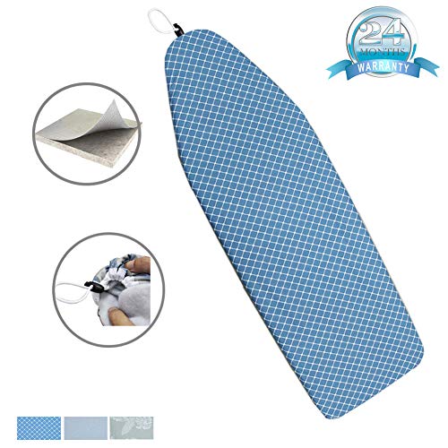 16"x49" Heat Resistant Ironing Board Cover with Thick Felt Padding,Sewn-in Bungee Cord (Blue White, 16"x49")