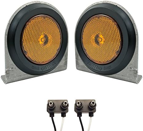 Pair of 2.5" Round - Amber LED Clearance/Side Marker Lights with Steel Brackets, Grommets and 2 Pole Wire Connectors for Trucks, Trailers, RVs