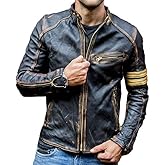 TRENDIERZ Men's Vintage Cafe Racer Distressed Black Leather Jacket Motorcycle Vintage Leather Jacket For Men