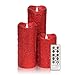 3D Flameless Pillar Candles with Remote, Set of 3 LED Candles Battery Included for Christmas Decoration and Gifts, 5,7,9 Inch (Red)
