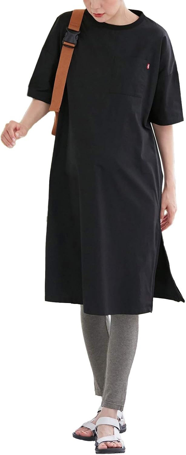 Amazon Co Jp 犬印本舗 マタニティ Edwin 授乳服 授乳口付き コットン ダンプサイド ファスナー ワンピース 産前 産後 半袖 M L ブラック 服 ファッション小物