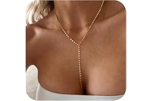 Foxgirl Long Gold Necklace for Women- Dainty 14k Gold Plated Drop Lariat Necklace Layered Simple CZ Y-Shaped Body Chain Stack Wedding Necklace Trendy