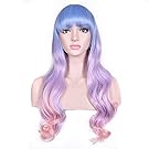 Deifor Women Girls Lovely Heat Resistant Wigs Harajuku Style Hair Wigs Multi-color Lolita Cosplay Ombre Wigs (Light Blue/Purple/Pink)