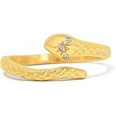 BENIQUE Stackable Rings for Women non-tarnish, Dome Cuff Snake Statement Band 18K Gold Plated Stainless Steel Size 5-9