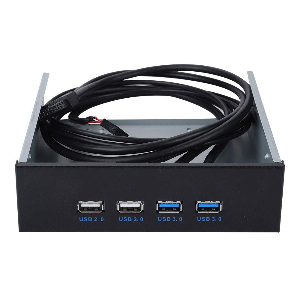 ASHATA 4 Port USB 3.0 Hub 5Gbs 5.25inch Optical Drive Bay Front Panel for Computer Case+USB 3.0 20-pin Connector For XP, Vista, 7 32 & 64 bit