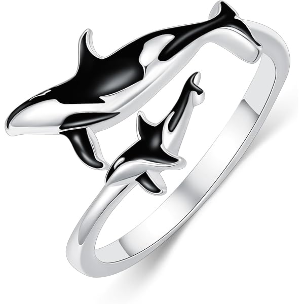 Ocean Wave glass ring with sterling silver 925 whale's tail