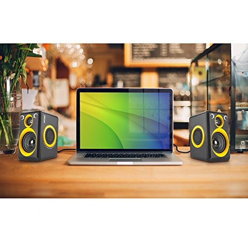Computer Speakers with Surround Sound 2.0CH USB Wired Powered Multimedia Speaker for Desktop/TV/PC/Laptops/Smart Phone RECCAZR Built-in Four Loudspeaker Diaphragm (Yellow)