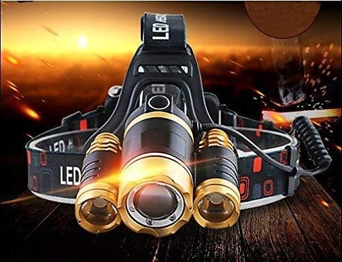 MinChen Zoom Headlamp 5000LM High Power 3 xml T6 Led Headlight 4 Working Modes Rechargeable Head lamp Flashlight with 18650 Batteries Car Charger AC Charger USB Charger