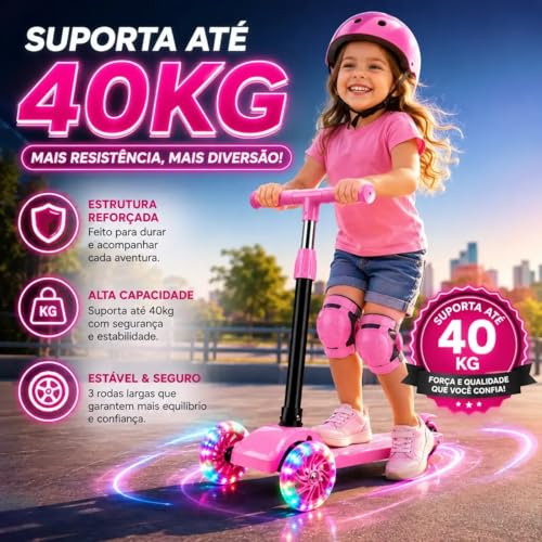 Patinete Infantil 3 Rodas Com LED Colorido, Dobrável Com Altura Ajustável Suporta até 40 kg Para Menino e Menina - CIRCUS