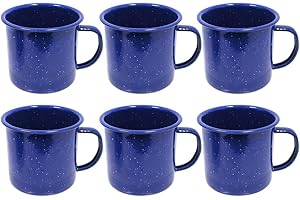 Enamel Camping Mugs Set of 6, Speckled Navy Blue Coffee Mugs, Lightweight Metal Camping Coffee Cups for Outdoor, Hiking, Trav