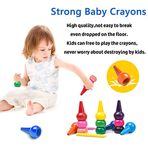 MERIT OCEAN Toddler Crayons,12 Colors 3D Palm-grip Crayons and 6 Regular Crayons Non-Toxic Washable Finger Paint Crayons Stackable Sticks Toys for Babies,Toddlers,Kids,Children,Boys and Girls