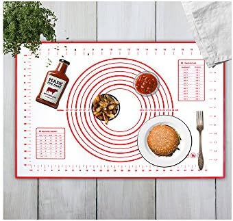 Xixihaha Silicone Baking Mat for Pastry Rolling with Measurements Non Stick Silicone Baking Mat for Kitchen Cooking Macaron/Bread Making (Red)