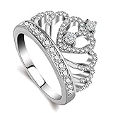 Princess Queen Crown Rings for Women Girl Heart Cubic Zirconia Sterling Silver Plated Size 7 Jewelry