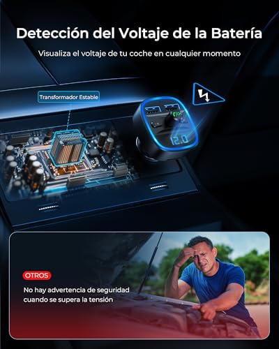 LENCENT Transmisor FM Bluetooth para Auto, Reproductor Música para Carro, Adaptador Bluetooth Coche con Dual USB 5V/2.4A&1A, Soporta Tarjetas SD, Memoria USB, Llamadas Manos Libres, Asistente de Voz