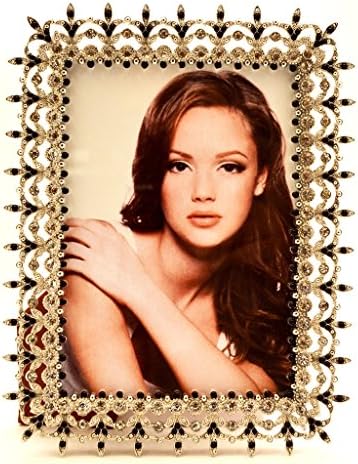 Ciel Collectables Karina Picture Frame with Hand Set Clear & Black Swarovski Crystal, Silver Plating Over Solid Pewter Base, Brown Color Stylish Silk Back Have Two Way Easel, Holds 5 x 5, 5 x 7 Inch Pictures