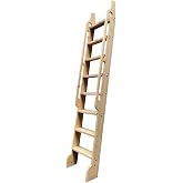 DIYHD 87" Solid Knotty Pine Wood Sliding Library Ladder with Handrails | Paint-ready unfinished wood with widened base and pre-cut top, ideal for lofts and bookshelves