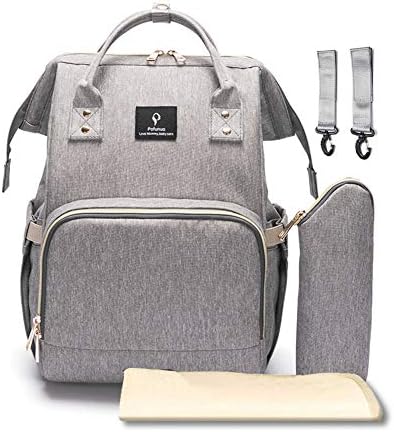 Diaper Bag Backpack Multi-Function Nappy Changing Backpack with USB Charging Port, Bottle Insulated Bag and Diaper Changing Pad for Travel Baby Care, Large Capacity, Stylish and Durable (Grey)