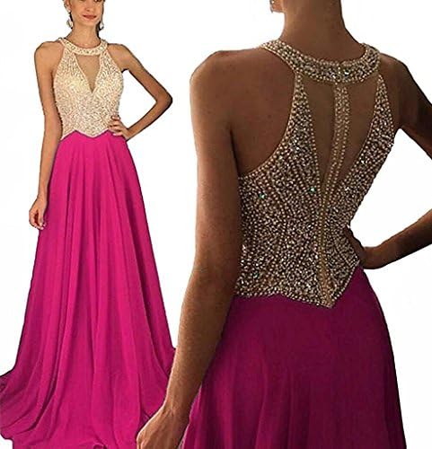 Sweet Bridal Women's Halter Prom Dresses Long Beading Formal Gowns Fuschia US6