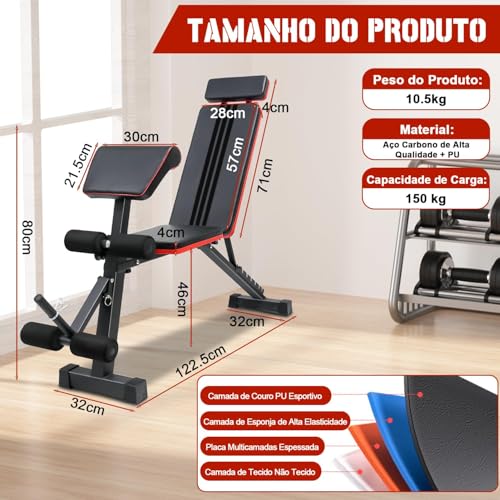 Banco Supino, Banco Academia, Capacidade de Carga de 150 kg Estação de Musculação, Adequado para altura até 180CM, Musculação, Academia em Casa, Cadeira Extensora, Supino Regulavel, Academia, Cadeira Extensora