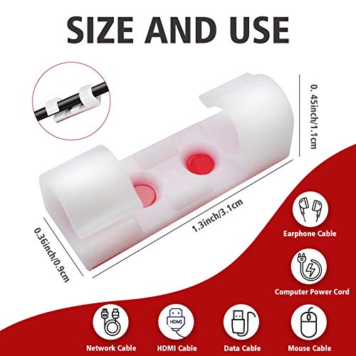 100Pcs Self-Adhesive Cable Clips Clear,Cable Organizer Cord Holder Durable Cord Management for Office and Home,Transparent（White）