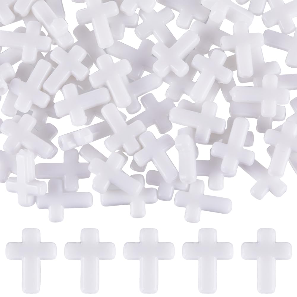 SUNNYCLUE 300Pcs Cross Bead Bulk White Cross Beads Easter Charms Small Chunky Crosses Opaque Acrylic Crucifix Mini Spacer Loose Bead for jewellery Making Beads Assortments DIY Necklace Bracelet — image 1
