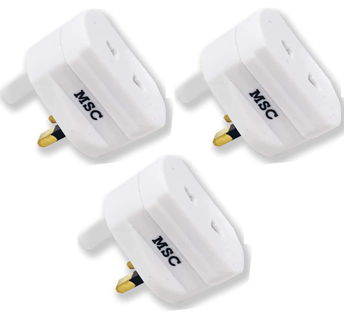 MSC - UK 2 pin to 3 pin Shaver plug adaptor uk/Toothbrush adapter plug uk / 1a eu to uk plug adapter/european to uk plug adaptor 2pin plug Travel adapter Converter (EU) SD 3pc