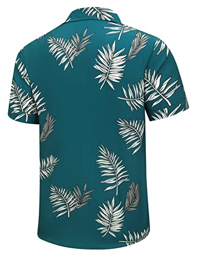 SheLucki Mens Hawaiian Shirts Short Sleeve Casual Button Down Shirts Summer Tropical Floral Beach Shirt Leaf Green 1-077 XL