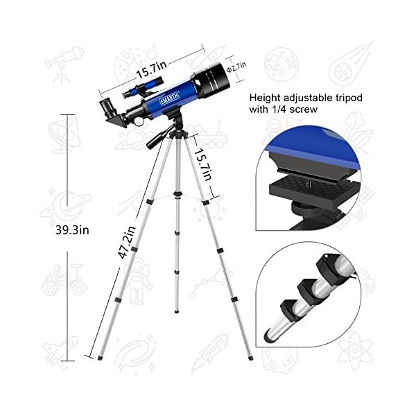 Emarth Teleskop, 70 mm/360 mm, astronomisches Refraktor-Teleskop mit Stativ und Sucherfernrohr, tragbares Teleskop für… – Bild 6