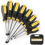 HARVET Professional 8PCS Magnetic Cushion Grip Screwdriver Set with Case, Slotted and Phillips Tips, Repair Toolkit For Wet, Oily Hand Work