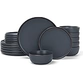 Famiware Mercury Plates and Bowls Sets, 18 Pieces Stoneware Dinnerware Sets, Dishes Set for 6, Microwave and Dishwasher Safe, Charcoal