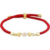 SUMMER LOVE Multicolor Letter Initial Bracelet for Women Love Heart Cute Jewelry Gift Ideas for Girlfriend Daughter Mom Grandma On Birthday Christmas (K, Red)