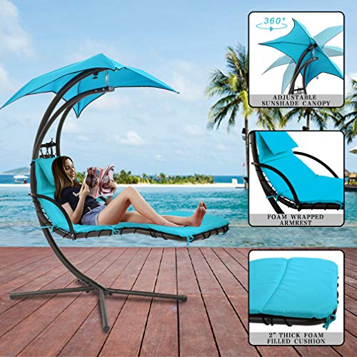 Patio Chair Hanging Chaise Lounger Chair Floating Chaise Canopy Swing