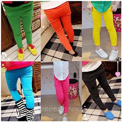 VKOPA Girls Jeans Candy Color Skinny -Kid Clothing -Children Pants Baby Casual Long Pants Kids Trousers-Elestic Waist Leggings Pants Clothes (100cm, rose red)