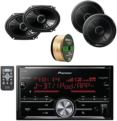 Pioneer Vehicle Digital Media 2DIN Receiver with Bluetooth with Pioneer 6.5 Inch Car Stereo Audio Speakers Pair, Pioneer 6.8 Inch G-Series Coaxial Car Speakers Pair & Enrock Audio Speaker Wire Cable