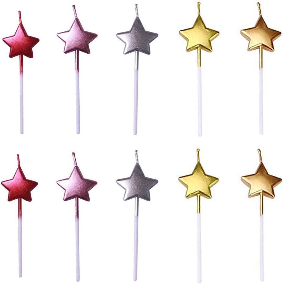 ZERIRA 10 Pcs Cute Star Shape Birthday Candles Multi-Color Cake Candle Toppers for Party Wedding Cake Decoration Supplies (Star Style)