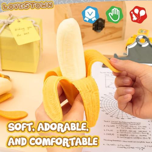 LovesTown Banana Squeeze Toy, Banana Scented Stress Toy Artificial Banana Fruit Fidget Sensory Toy Birthday Novelty for Kids Adults